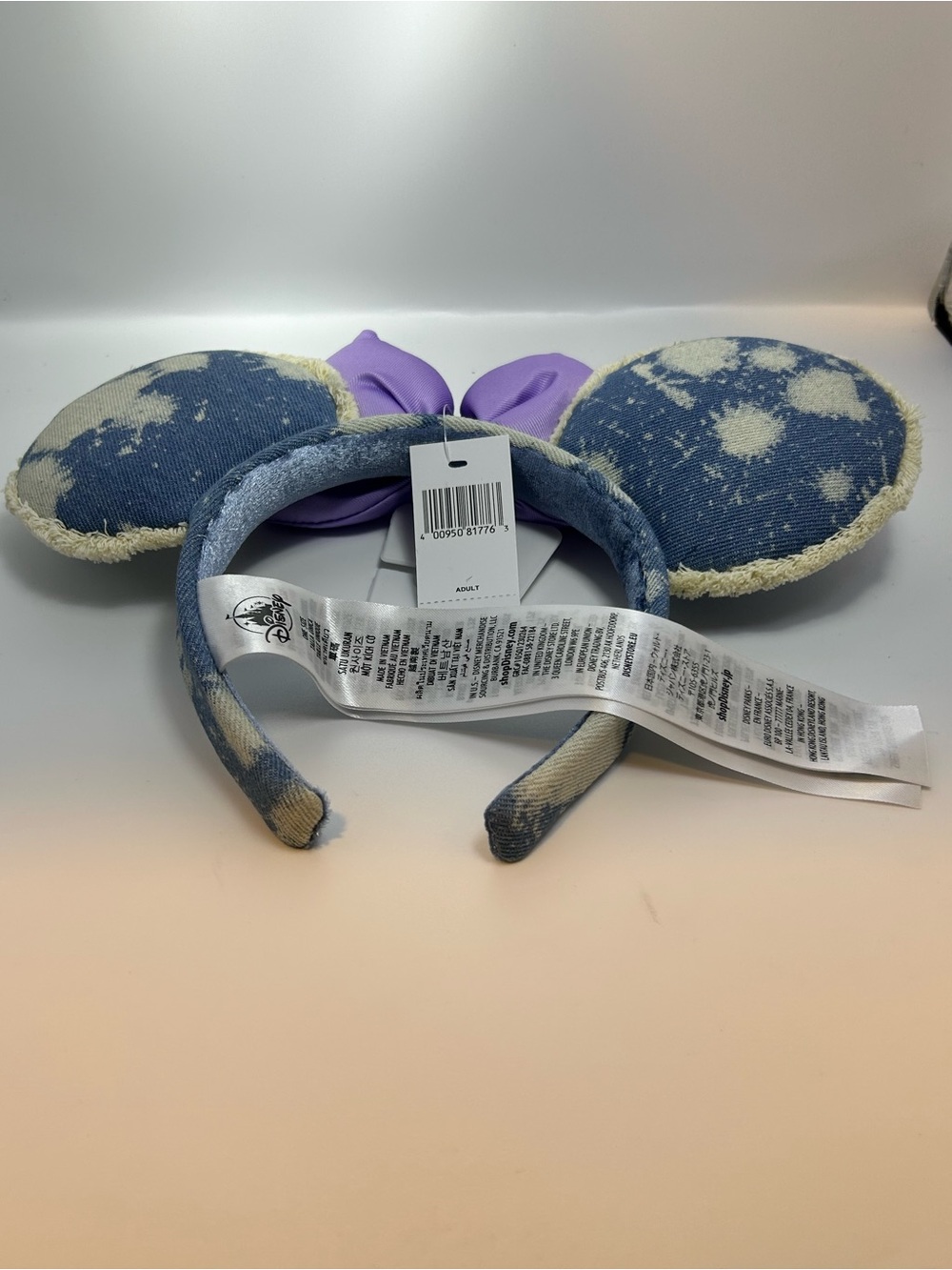 Disney Denim-Print Ear Headband with Lavender Bow - NWT - Picture 2 of 6